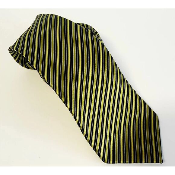 Countess Mara Tie Gold/ Green / Navy Diagonal Stripe 100% Silk w/ Crown Logo - Picture 5 of 15